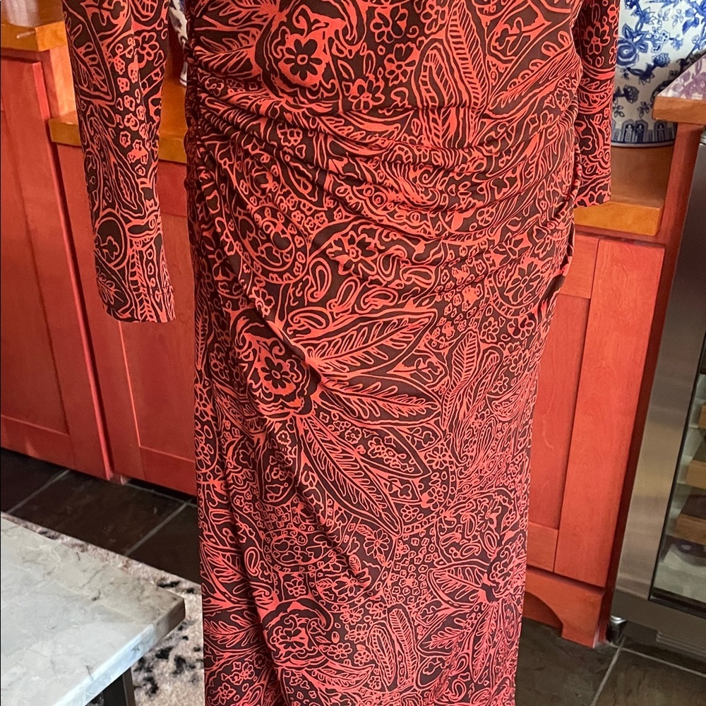 Sara Campbell Red and Brown Paisley Shirred Dress Fits 6-8 - Picture 6 of 13